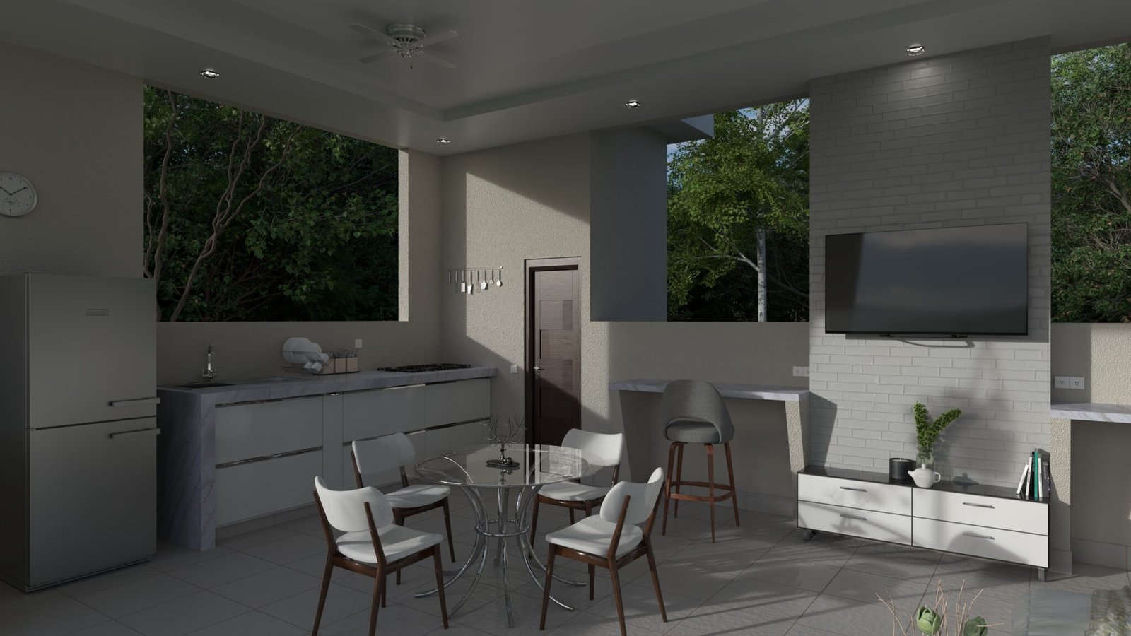 interior comedor cocina terraza